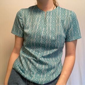Vintage 60s/ 70s Teal Geometric Blouse